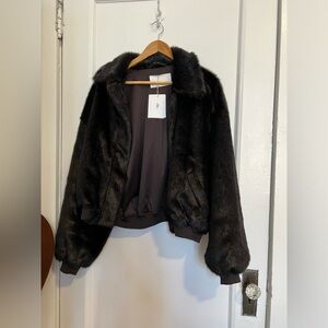 NWT The Frankie Shop Pam faux fur jacket dark brown